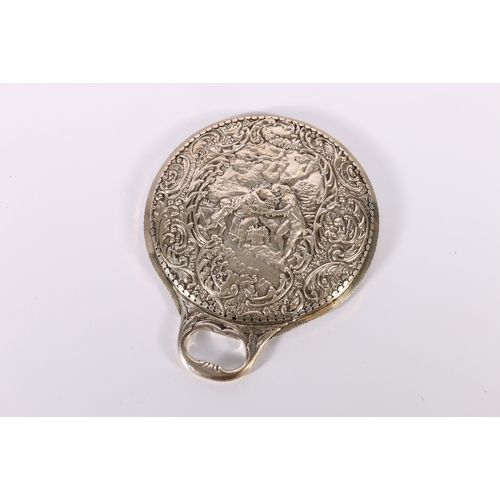 16 - Edwardian Art Nouveau period silver backed hand mirror decorated in repousse with figures by William... 