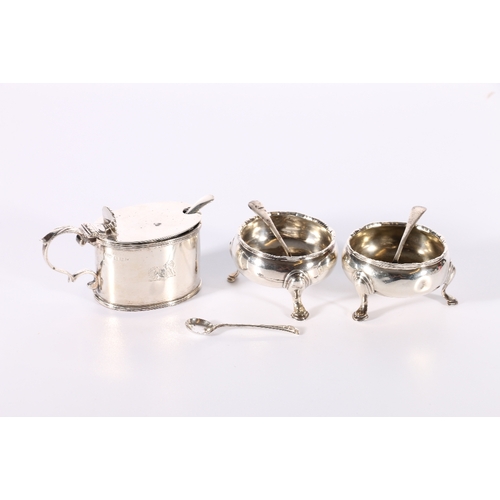 28 - George V silver mustard pot by Catchpole & Williams Ltd, London 1932, a pair of antique sil... 