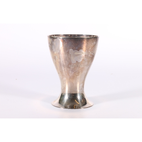 43 - George V silver prize beaker cup of recurved shape engraved 