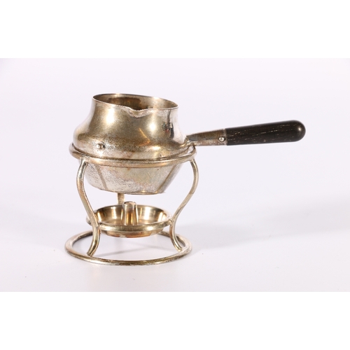 44 - Edward VII Art Nouveau period silver brandy warmer of cauldron or pot form with ebonised handle on m... 