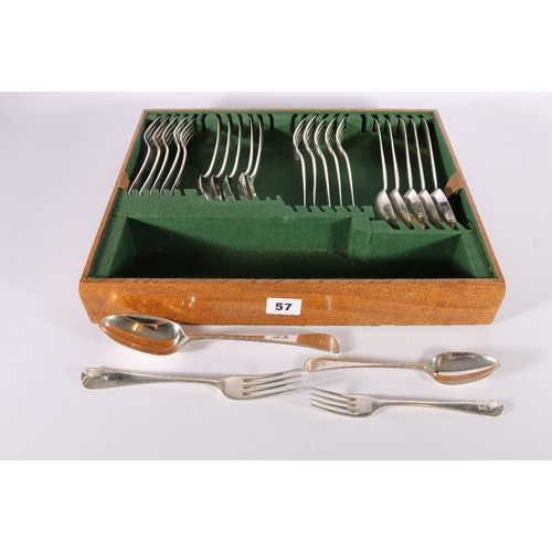 57 - A harlequin six place suite of silver oar pattern flatware including six table spoons by WT London 1... 