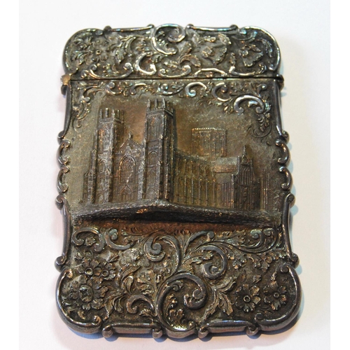 50 - Silver 'castle top' card case with a view of York Minster in high relief amongst scrolls by Nathanie... 