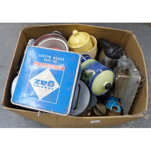 1 - Large box of miscellaneous including camping gaz cooker etc