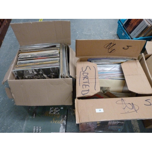 39 - Two boxes of records to include U2, Frank Sinatra etc.