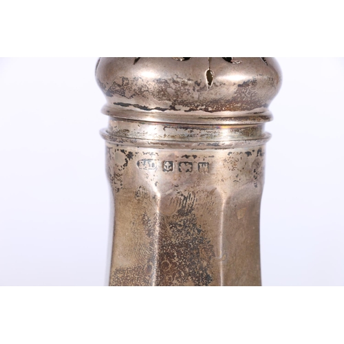 38 - George V silver sugar caster by Ernest Druiff & Co, Birmingham 1921, 167g, a silver goblet 