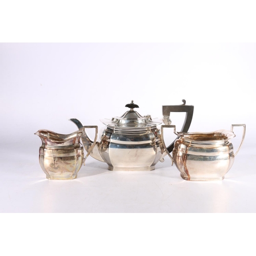 4 - George V silver three piece tea set of shaped octagonal shape possibly by Robert Stewart (of Sa... 
