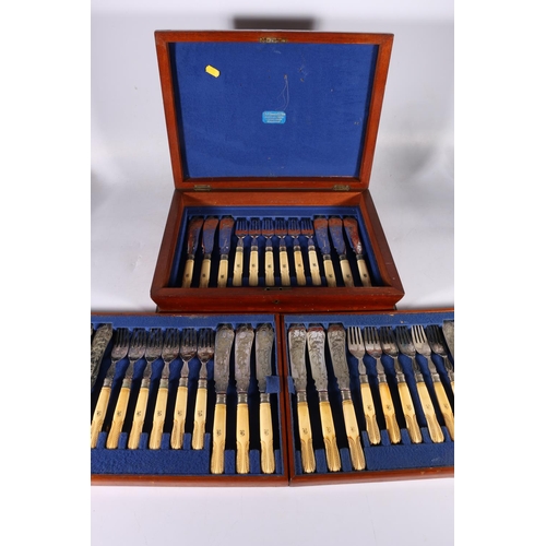 Canteen of eighteen fish knives and forks with engraved blad... | Barnebys