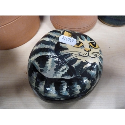 20 - Art pottery oviform vase, Egyptian-style ebony bust, art pottery paperweight in the form of a cat, t... 