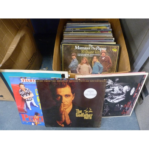 33 - Box of vinyl records including albums, 12in and 45rpm singles The Godfather Part III soundtrack, Leo... 