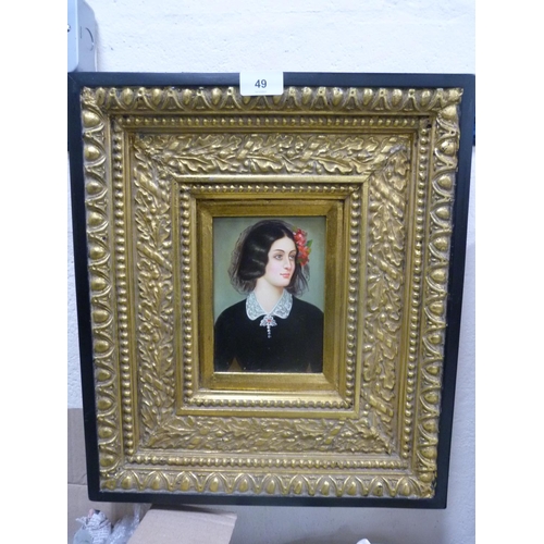 49 - Oil on board depicting a woman, in gilt and ebonised frame.