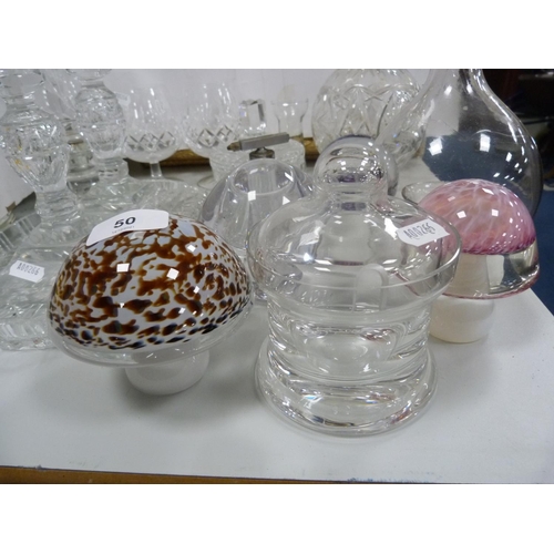 50 - Collection of crystal and glass including vases, glasses, paperweights, dressing table set, candlest... 
