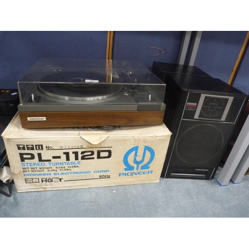 24 - Pioneer stereo turntable, PL-112D, and a pair of Pioneer S-500X speakers.