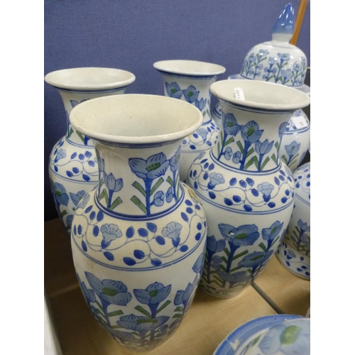 13 - Collection of modern Chinese-style vases including five near-matching, four assorted baluster-shaped... 