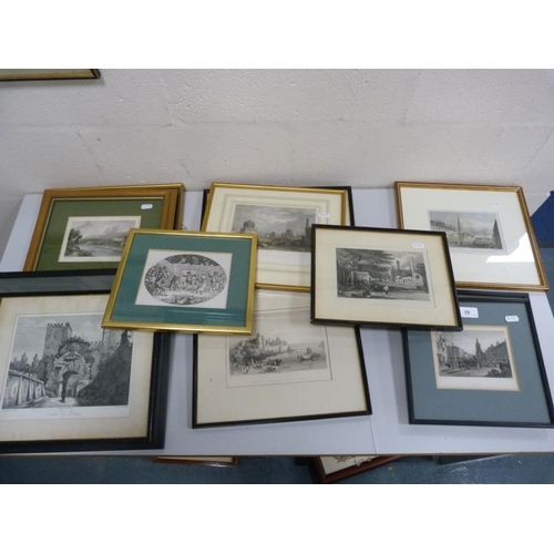 39 - Collection of antique prints including Abbotsford and various subjects.