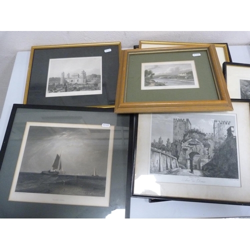 39 - Collection of antique prints including Abbotsford and various subjects.