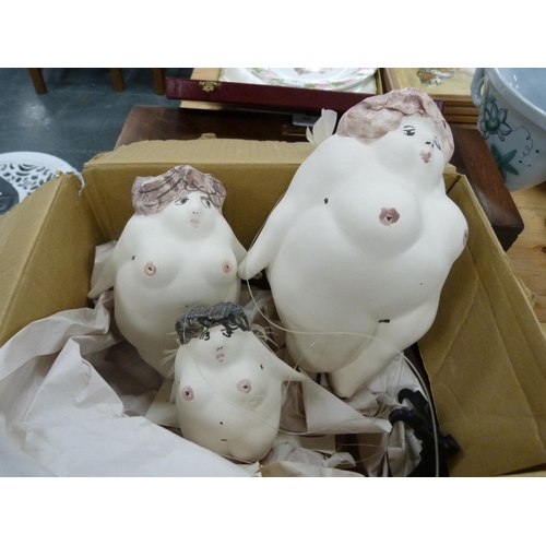 43 - Three modern bisque porcelain novelty wall-hanging nude figures.