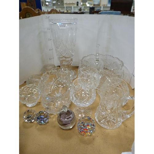 45 - Small collection of crystal including vase, bowl, bell, assorted glasses, glass salt dishes and four... 