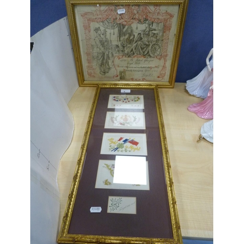 5 - World War I sweetheart postcard collage, framed, World War I discharge certificate for 371890 Privat... 