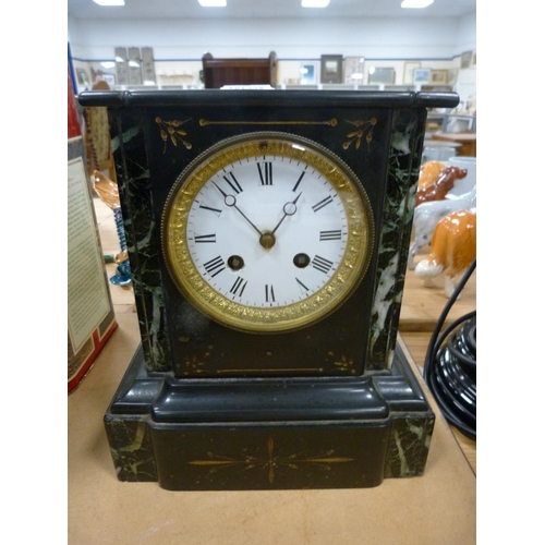 50 - Late Victorian black slate and marble mantel clock.