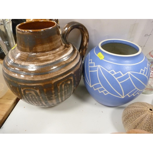 57 - Cinque pottery vase, Hemstock Chicken Brick with cover, pottery oviform vase, EP wares, Kensington l... 