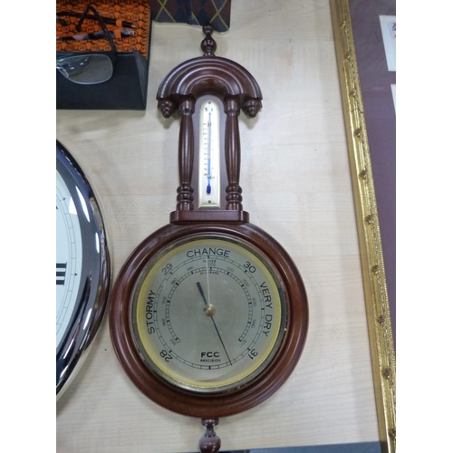 6 - Modern mantel clock, Campbell & Porter wall clock modelled as a pocket watch, modern barometer a... 