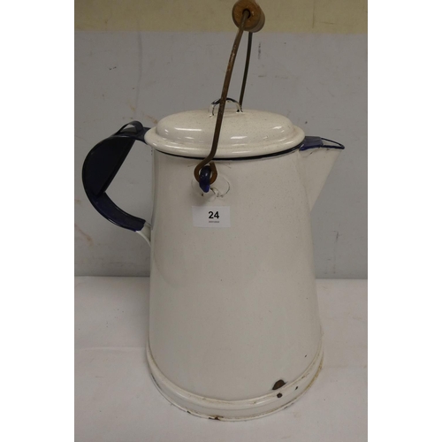 24 - Large enamelled lidded jug.