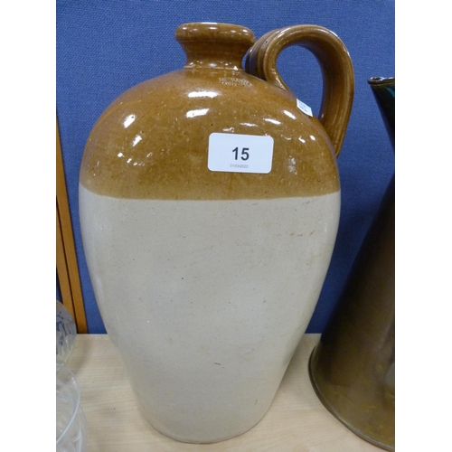 15 - Buchan of Portobello stoneware wine flagon and a brass measuring jug.