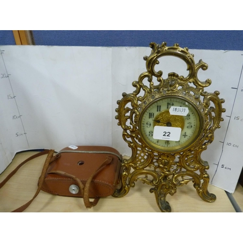 22 - Victorian-style gilt metal easel clock and a cased Kodak 66 Model II camera.