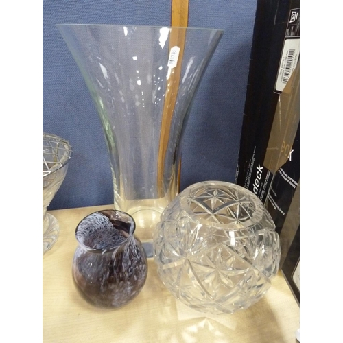 3 - Crystal and glass to include vases, bowls, vase with spreader and a spill vase.  (7)