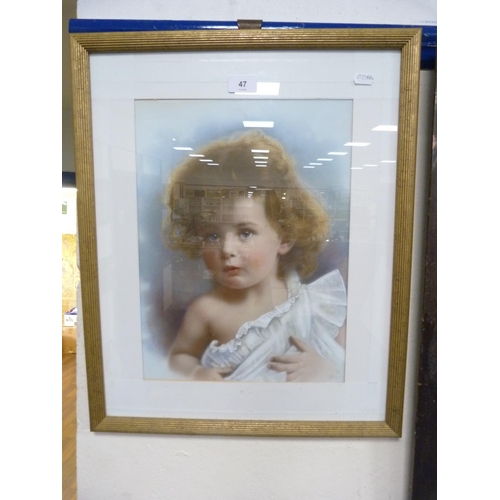 47 - Portrait of a child, signed indistinctly lower right, lithograph.