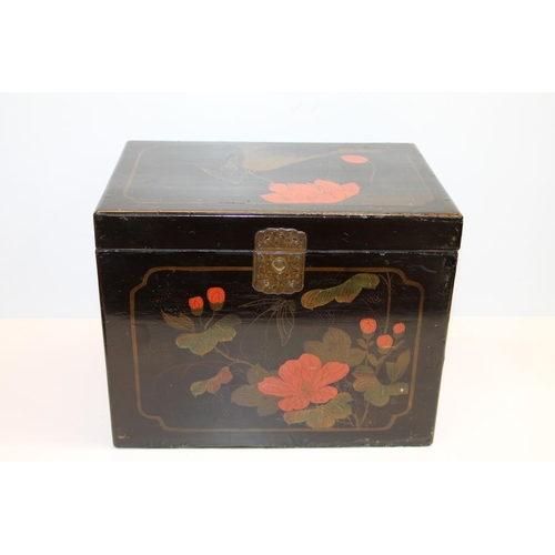 3 - Japanese painted lacquered hinge-top box, 29cm wide.
