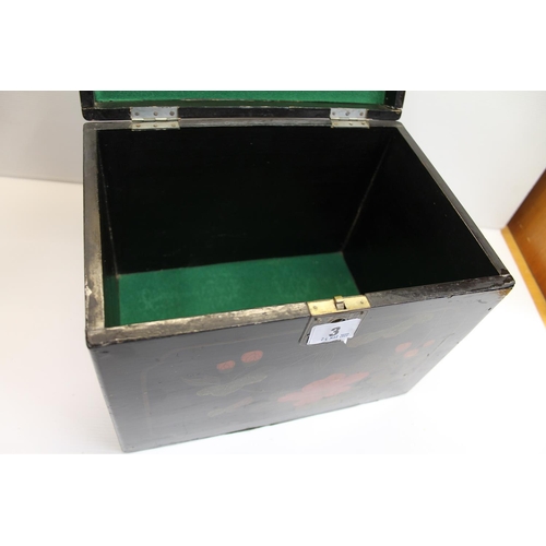3 - Japanese painted lacquered hinge-top box, 29cm wide.