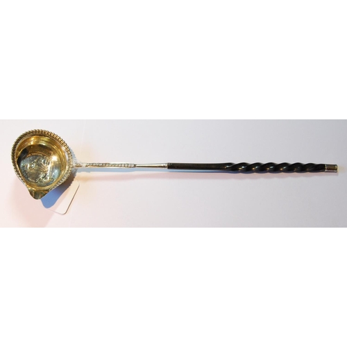 4 - Silver toddy ladle with gadrooned edge, baleen handle and inset Jernegan Cistern medal, 1736, by Wil... 