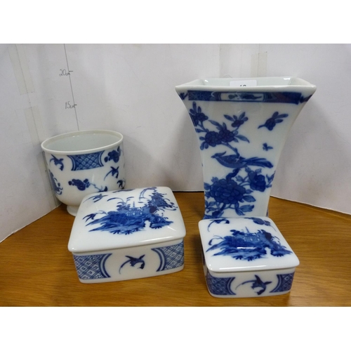 12 - Bernardaud Limoges Chinese-style vase, bowl and two boxes with covers.  (4)