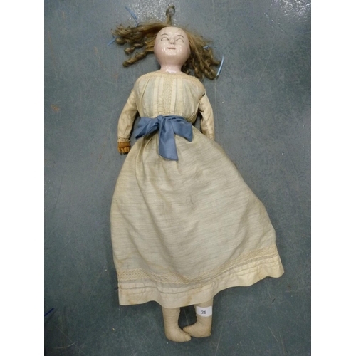 25 - Antique composition and cloth doll with original clothing.