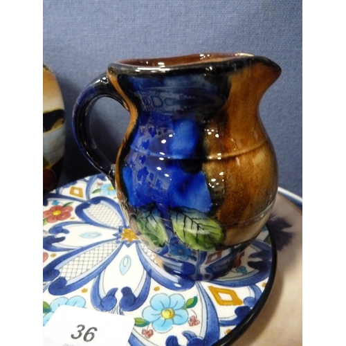 36 - Tunstall jug, Japanese Satsuma vase, blue glazed jug marked 'Fort William', Wedgwood blue Jasper war... 