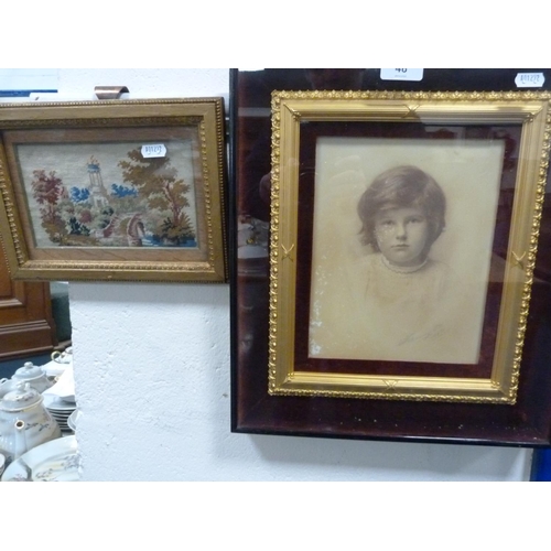48 - Edwardian tinted photograph of a girl in ormolu and glazed display frame, signed in pencil and dated... 