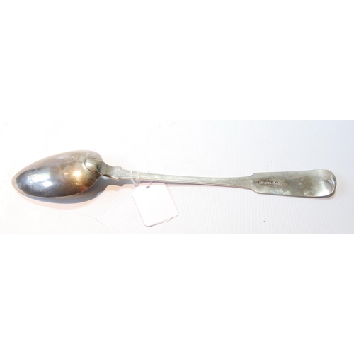 18 - Greenock: silver serving spoon of fiddle pattern, crested, by James Summers, c. 1810, 31cm, 96g or 3... 