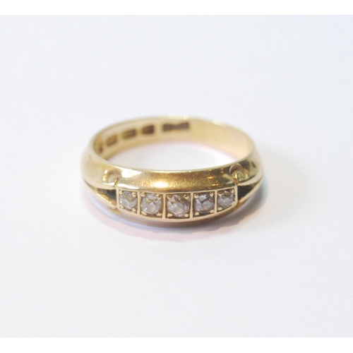 19 - 18ct gold half hoop ring with five old-cut diamonds, 1883, size L, 3g.