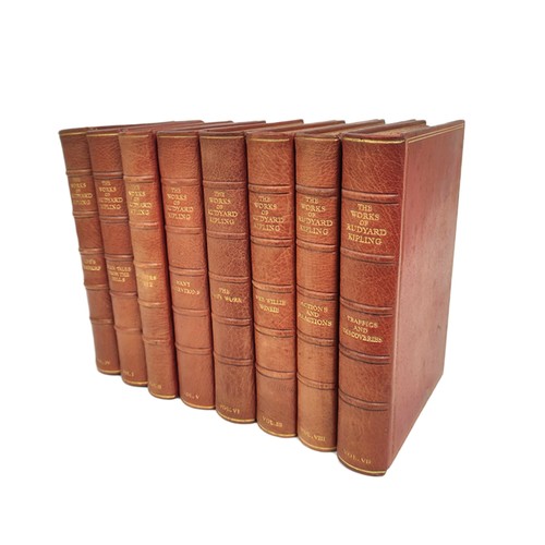 KIPLING RUDYARD.  The Sussex Edition of the Complete Works in Prose & Verse. 35 vols. Ltd. ed. 44/525 with vol. 1 signed by Kipling. Large 8vo. Full red morocco extra. Macmillan & Co., 1937-1939.