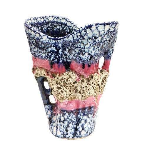 Studio Pottery vase with textured and coloured glaze, 26cm.