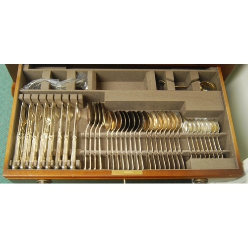 52 - Mappin & Webb service for eight, of tied reed pattern, in sapele two-drawer table canteen on cab... 