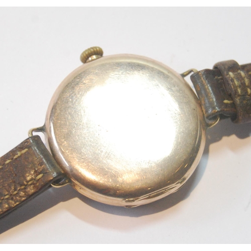 58 - Gent's 9ct gold watch with luminous chapters and cathedral hands, 1919.