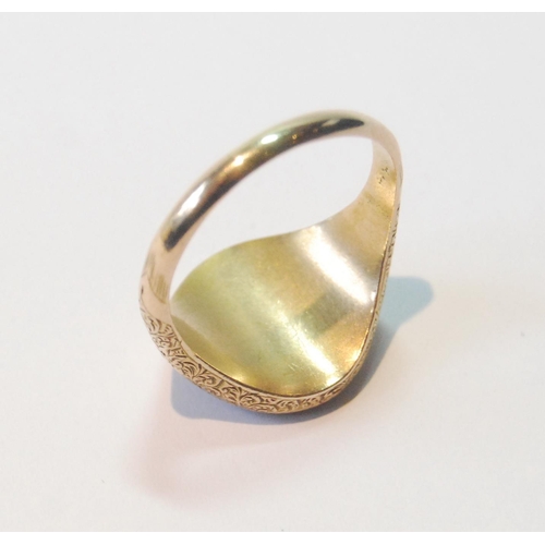59 - 15ct gold signet ring with plain bloodstone, part engraved, 1864, size U, 9.2g gross.