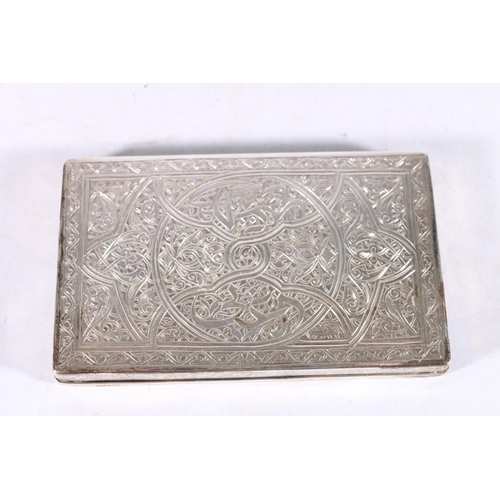 46 - Arabic white metal cigarette case with all over decoration and hallmarks, possibly Egyptian, 12.5cm,... 