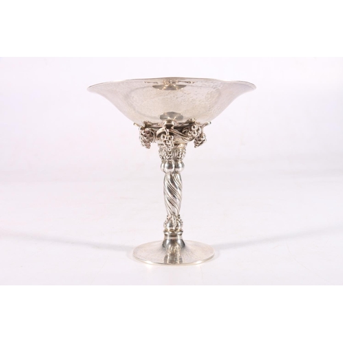 47 - Danish silver pedestal fruit dish by Georg Jensen, the circular bowl supported on a tapering column ... 