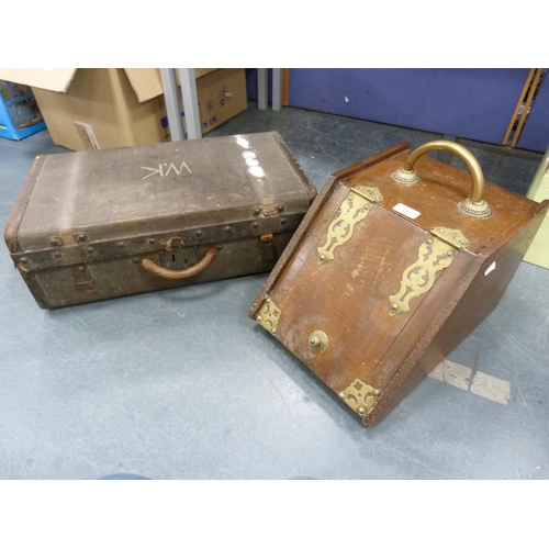21 - Brass-bound coal depot and a vintage travel case.  (2)