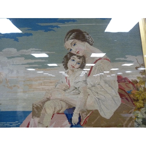 40 - Tapestry of a mother and child in a rosewood frame.