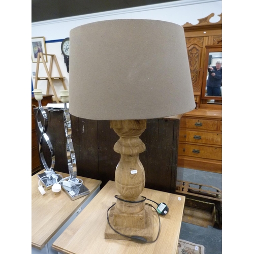 52 - Contemporary turned wood table lamp with shade.