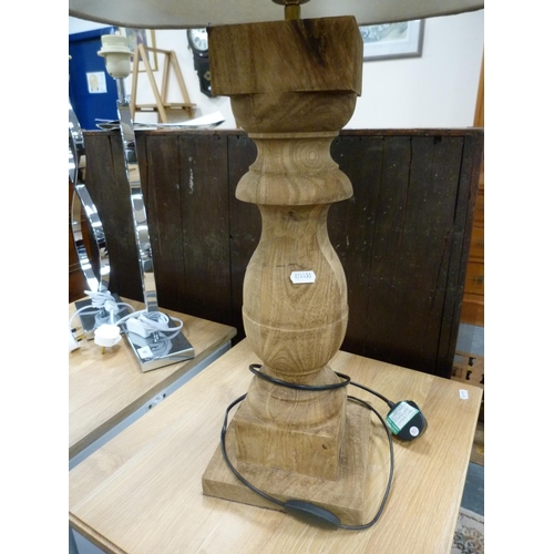 52 - Contemporary turned wood table lamp with shade.